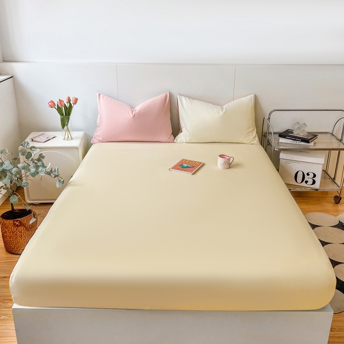 91家纺网 家纺一手货源 找家纺 米粒家纺 2024新款纯色磨毛床笠 奶白