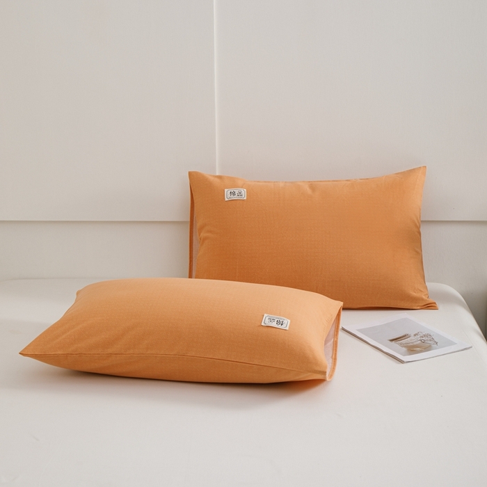 91家纺网 家纺一手货源 找家纺 宝时兰 2024新款纯色单枕套全棉加厚生态喷气磨毛纯棉口袋枕套 纯色-桔色