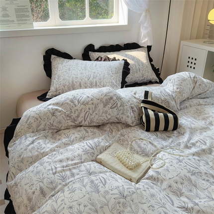 91家纺网 家纺一手货源 找家纺 （总）阿曼达 2023新款韩系ins风超柔亲肤水洗m花边印花四件套