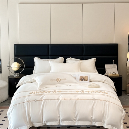 91家纺网 家纺一手货源 找家纺 新印象 2024新款天丝绣花宽边工艺四件套 茉然-象牙白