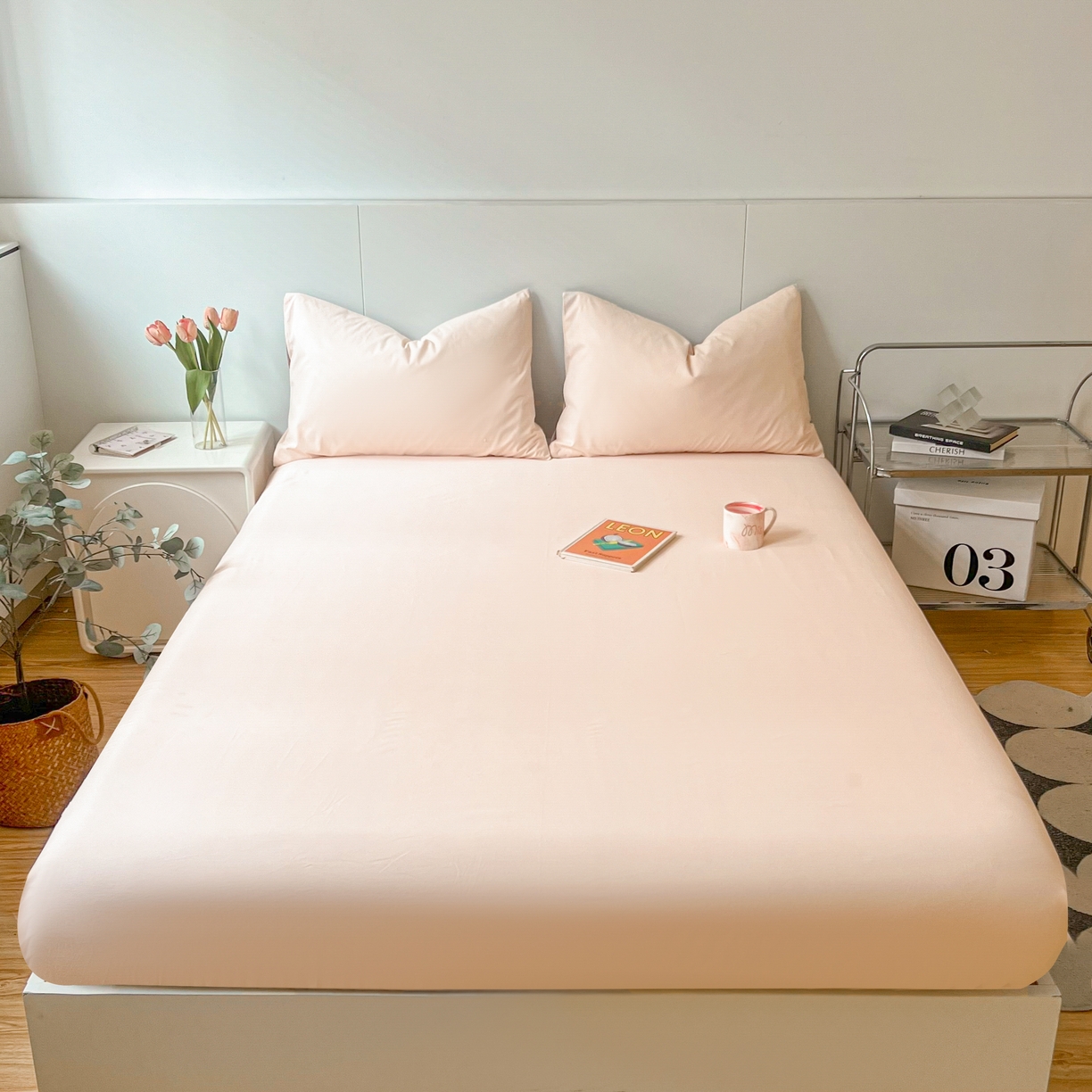 91家纺网 家纺一手货源 找家纺 米粒家纺 2024新款纯色磨毛床笠 粉雨