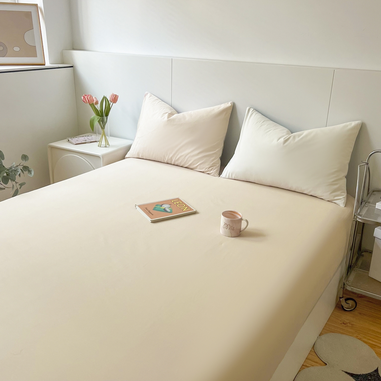 91家纺网 家纺一手货源 找家纺 米粒家纺 2024新款纯色磨毛床笠 咖