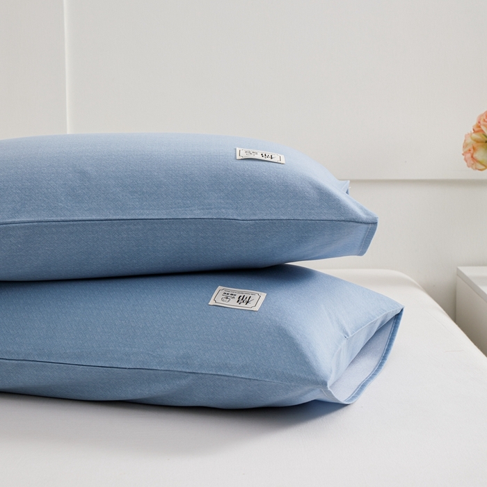 91家纺网 家纺一手货源 找家纺 宝时兰 2024新款纯色单枕套全棉加厚生态喷气磨毛纯棉口袋枕套 纯色-蓝色