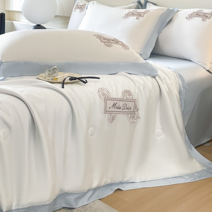 91家纺网 家纺一手货源 找家纺 （总）绘萱 2025热款绣花水洗天丝夏被四件套水洗真丝夏被冰丝夏凉被空调被-丹妮