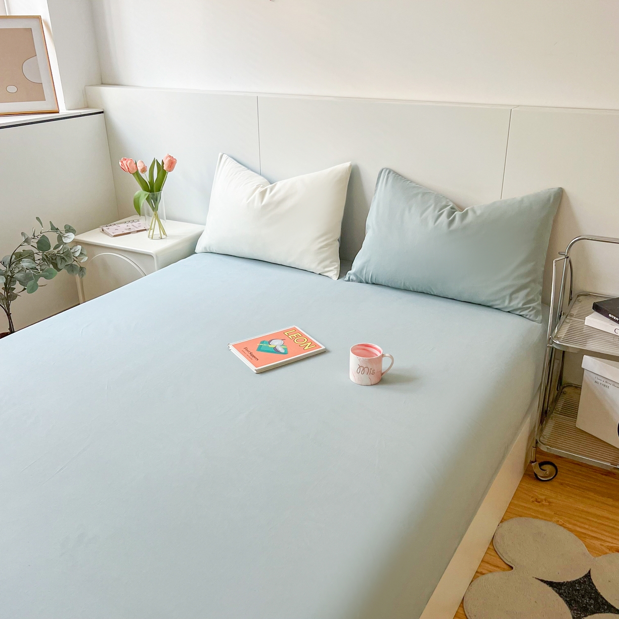 91家纺网 家纺一手货源 找家纺 米粒家纺 2024新款纯色磨毛床笠 天蓝