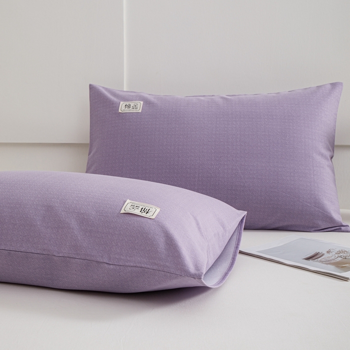 91家纺网 家纺一手货源 找家纺 宝时兰 2024新款纯色单枕套全棉加厚生态喷气磨毛纯棉口袋枕套 纯色-紫色