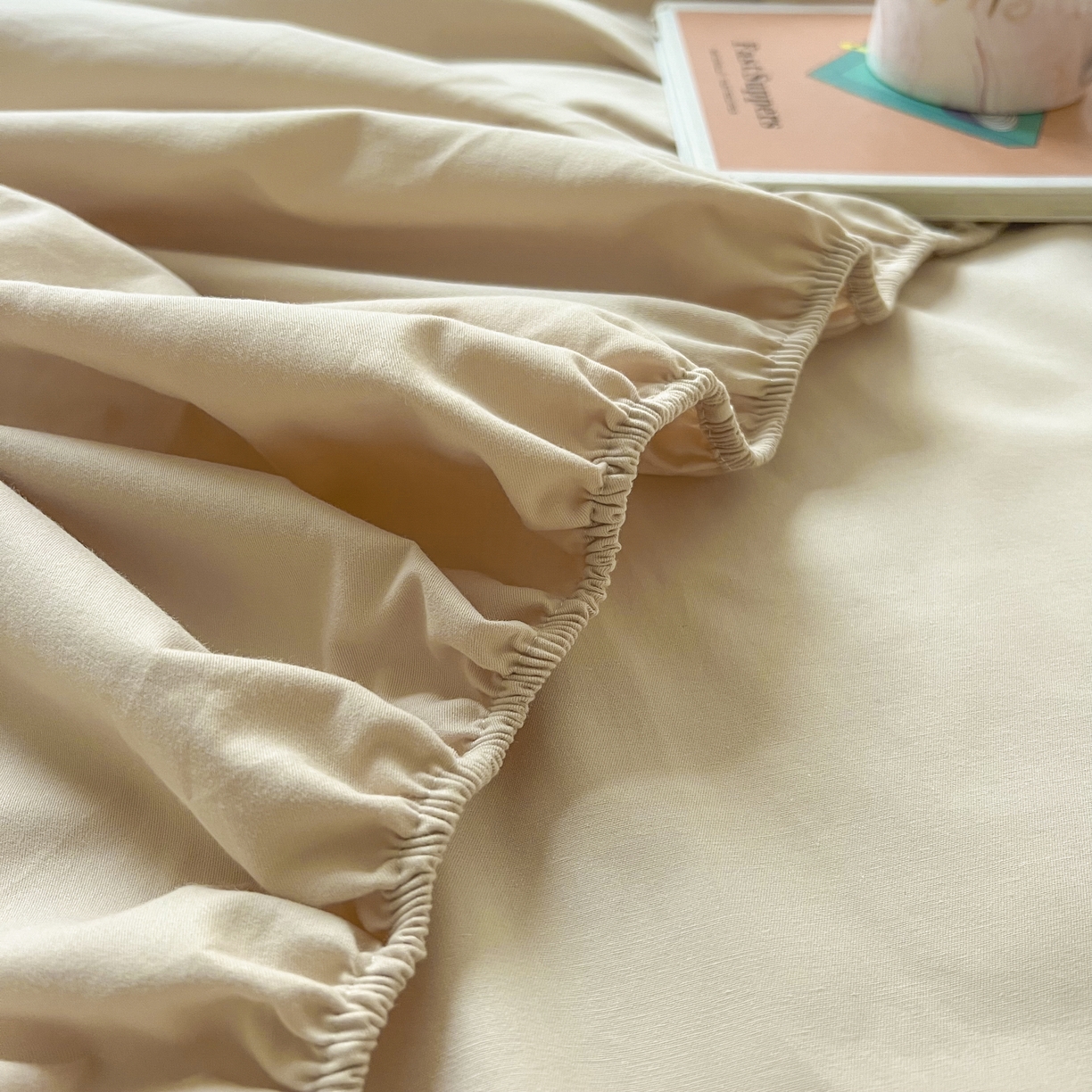 91家纺网 家纺一手货源 找家纺 米粒家纺 2024新款纯色磨毛床笠 咖