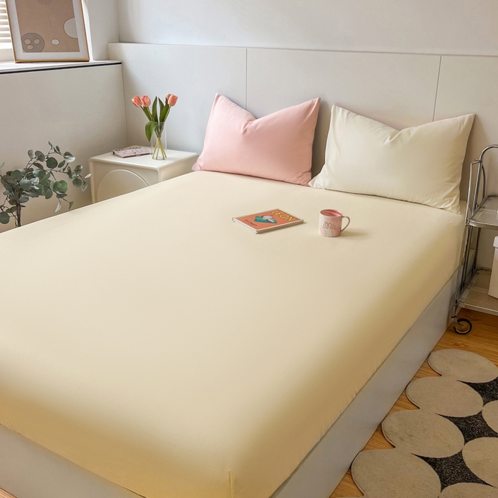 91家纺网 家纺一手货源 找家纺 米粒家纺 2024新款纯色磨毛床笠 奶白