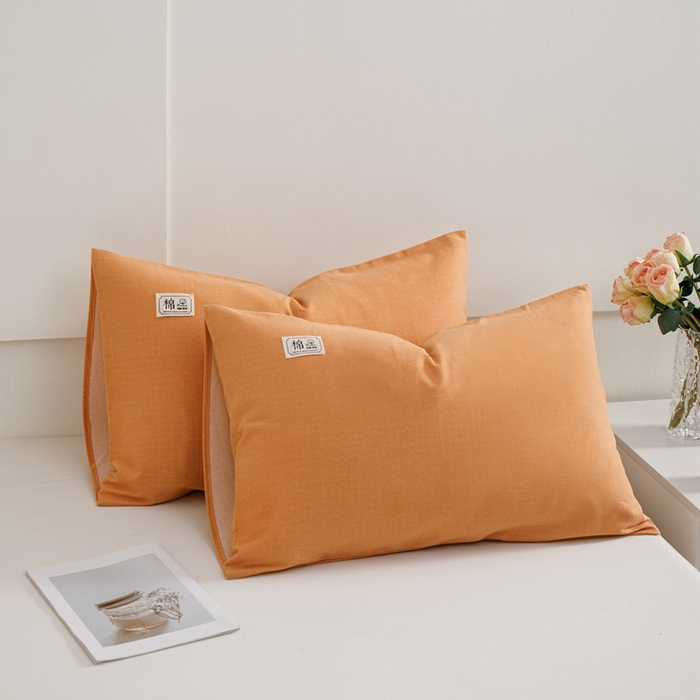 91家纺网 家纺一手货源 找家纺 宝时兰 2024新款纯色单枕套全棉加厚生态喷气磨毛纯棉口袋枕套 纯色-桔色