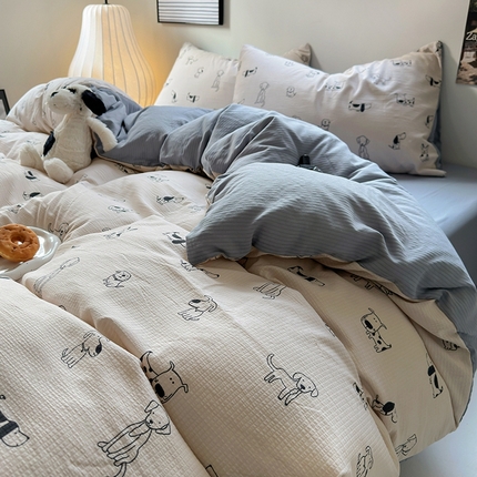 91家纺网 家纺一手货源 找家纺 （总）阿曼达 2024春夏直播新款母婴级泡泡m皱皱纱水洗m印花四件套