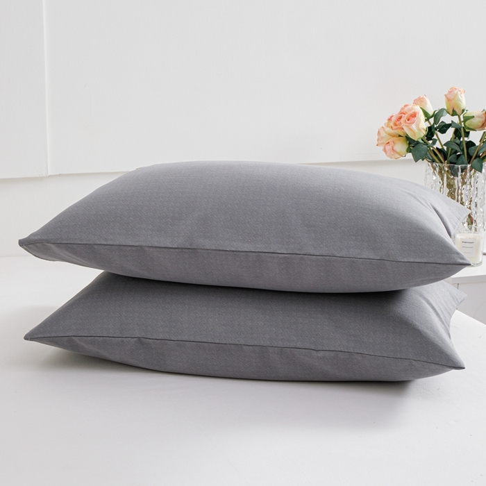 91家纺网 家纺一手货源 找家纺 宝时兰 2024新款纯色单枕套全棉加厚生态喷气磨毛纯棉口袋枕套 纯色-灰色
