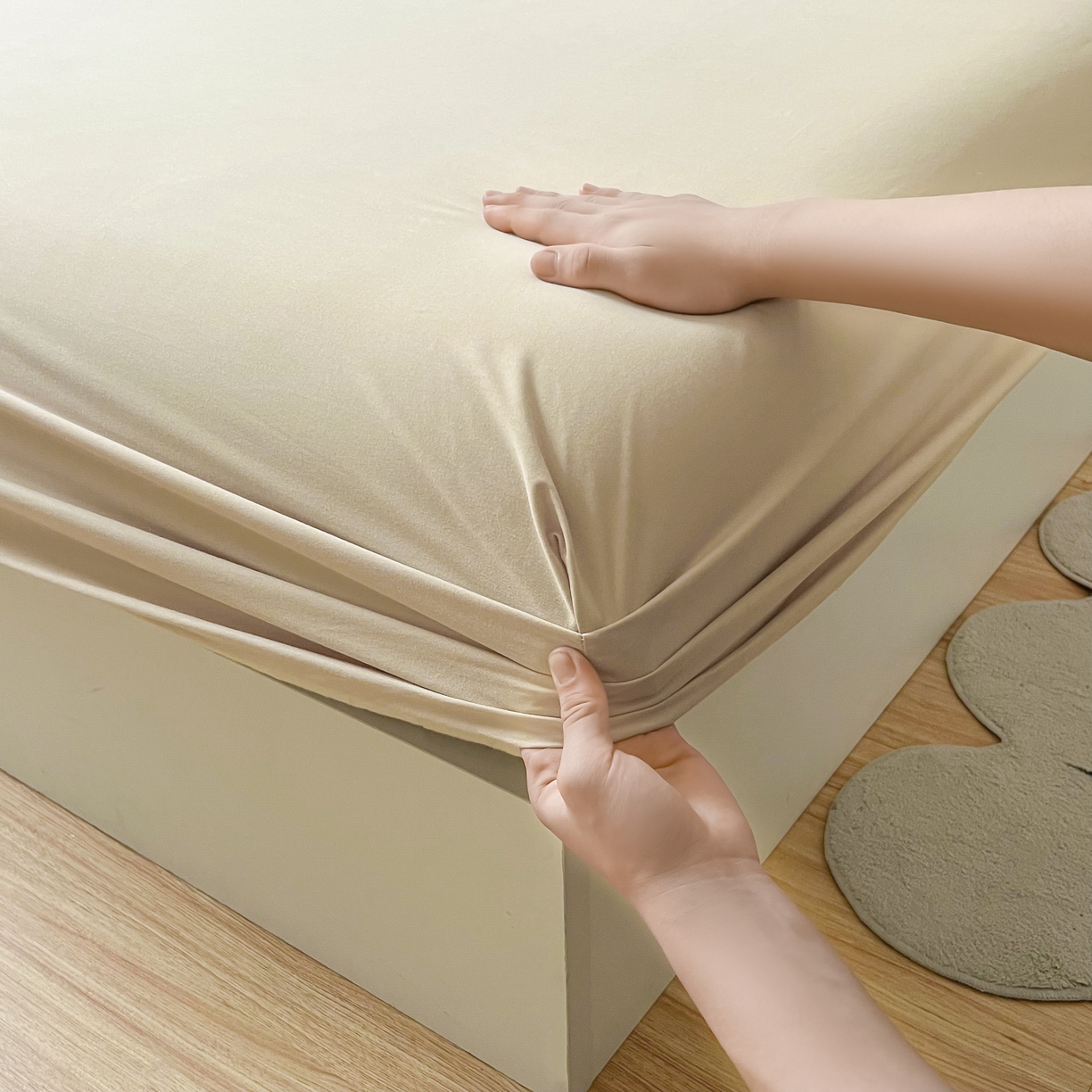 91家纺网 家纺一手货源 找家纺 米粒家纺 2024新款纯色磨毛床笠 咖