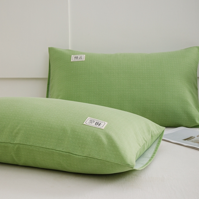 91家纺网 家纺一手货源 找家纺 宝时兰 2024新款纯色单枕套全棉加厚生态喷气磨毛纯棉口袋枕套 纯色-浅绿