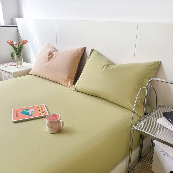 91家纺网 家纺一手货源 找家纺 米粒家纺 2024新款纯色磨毛床笠 巴黎绿