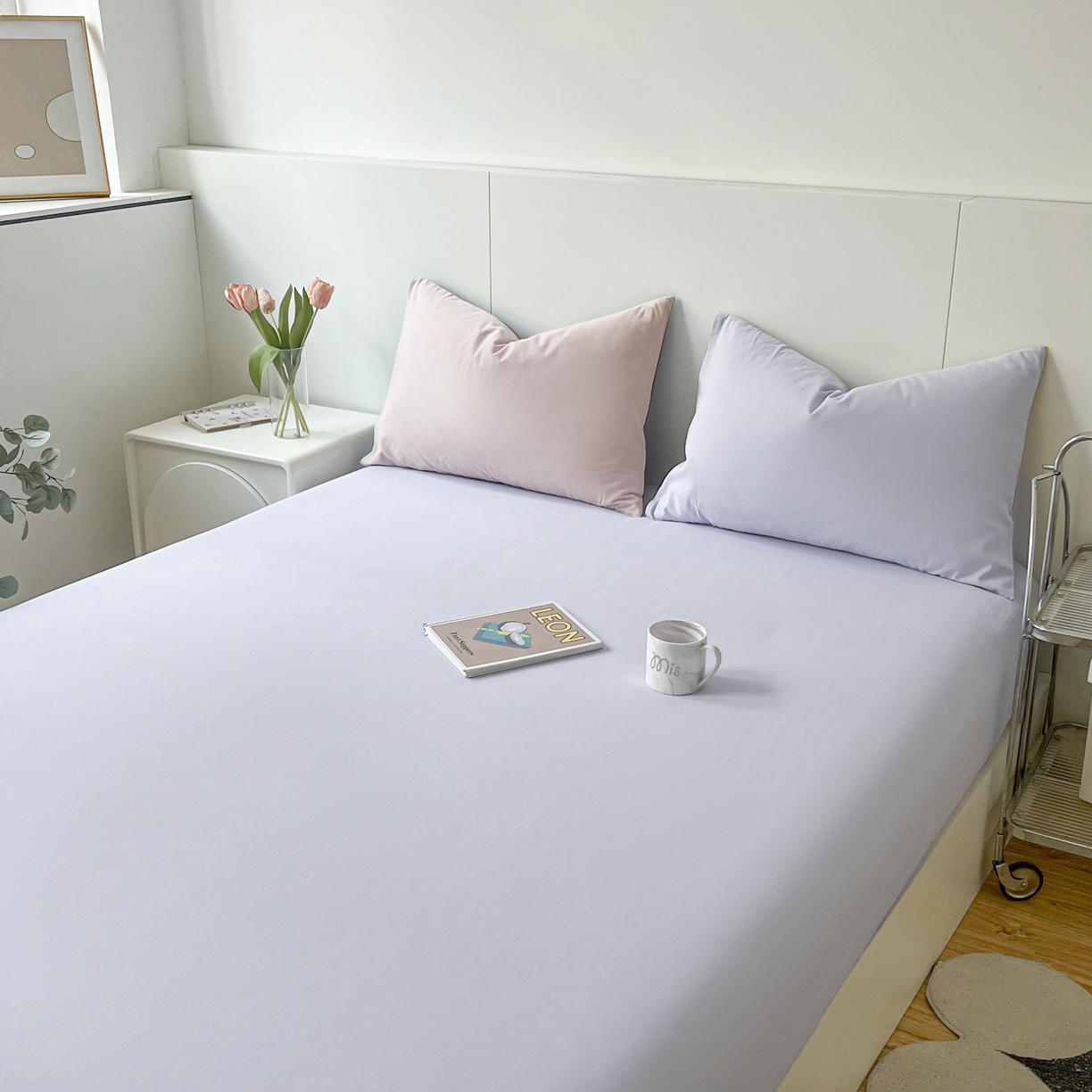 91家纺网 家纺一手货源 找家纺 米粒家纺 2024新款纯色磨毛床笠 紫雾