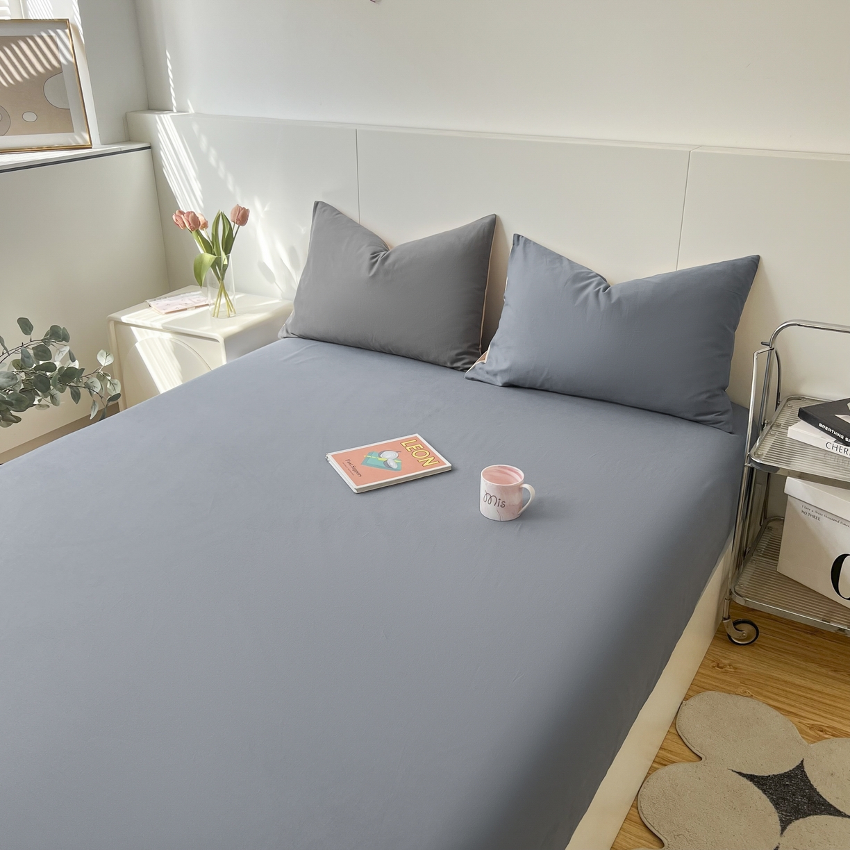 91家纺网 家纺一手货源 找家纺 米粒家纺 2024新款纯色磨毛床笠 晴空