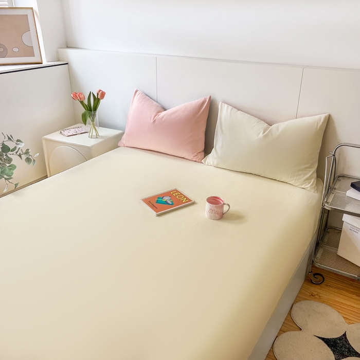 91家纺网 家纺一手货源 找家纺 米粒家纺 2024新款纯色磨毛床笠 奶白