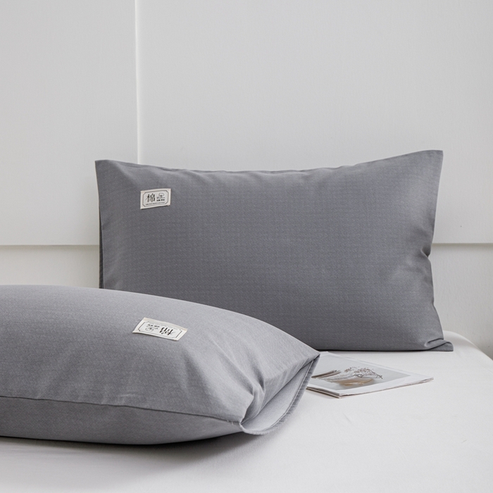 91家纺网 家纺一手货源 找家纺 宝时兰 2024新款纯色单枕套全棉加厚生态喷气磨毛纯棉口袋枕套 纯色-灰色
