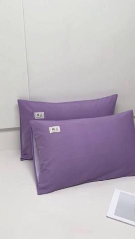 91家纺网 家纺一手货源 找家纺 宝时兰 2024新款纯色单枕套全棉加厚生态喷气磨毛纯棉口袋枕套 纯色-紫色