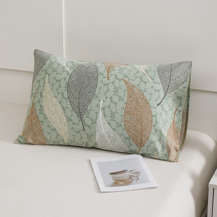 91家纺网 家纺一手货源 找家纺 宝时兰 2024新款纯色单枕套全棉加厚生态喷气磨毛纯棉口袋枕套 印花-庭叶