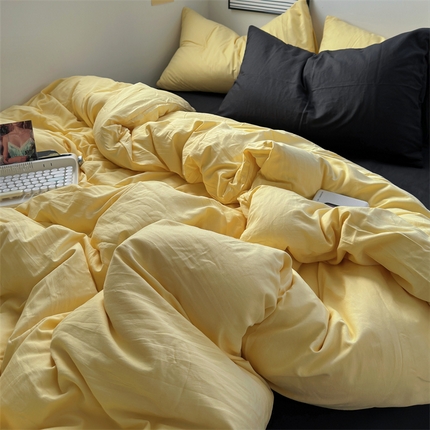 91家纺网 家纺一手货源 找家纺 （总）阿曼达2024新款ins博主风纯色黑色混搭学生四件套-禁止焦虑