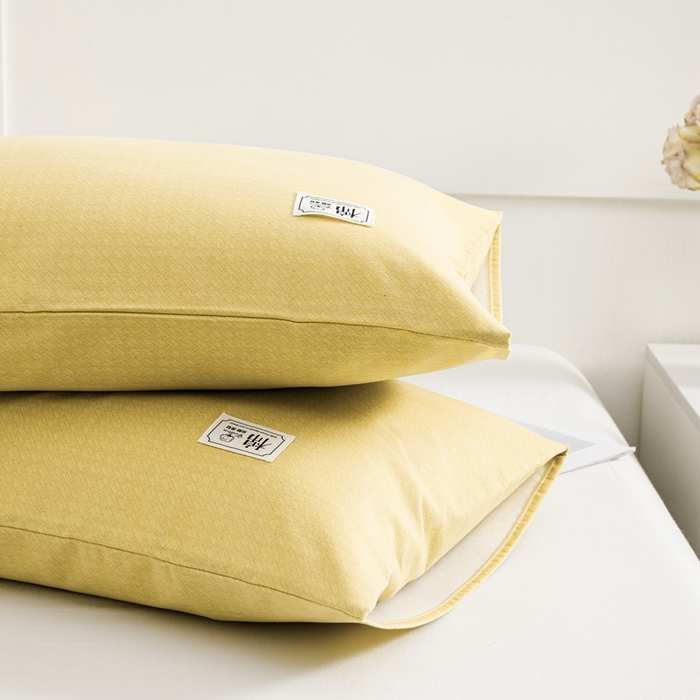 91家纺网 家纺一手货源 找家纺 宝时兰 2024新款纯色单枕套全棉加厚生态喷气磨毛纯棉口袋枕套 纯色-柠檬黄