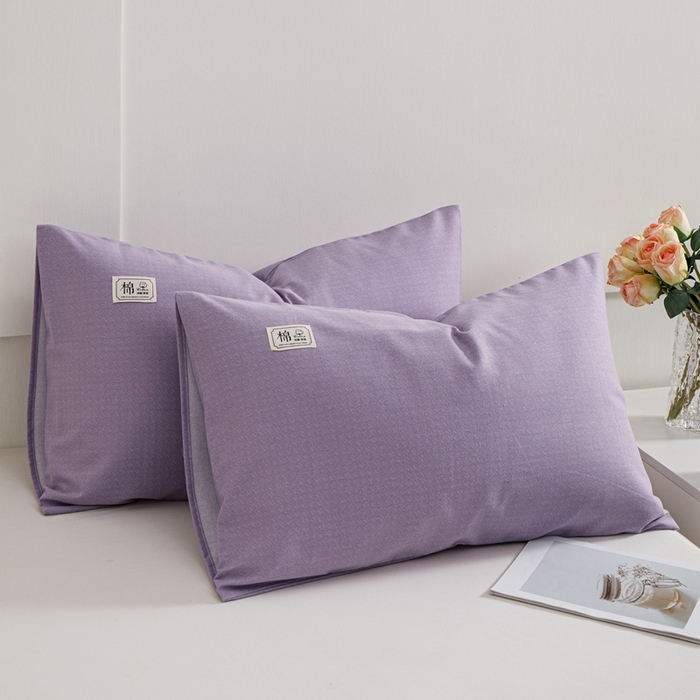 91家纺网 家纺一手货源 找家纺 宝时兰 2024新款纯色单枕套全棉加厚生态喷气磨毛纯棉口袋枕套 纯色-紫色