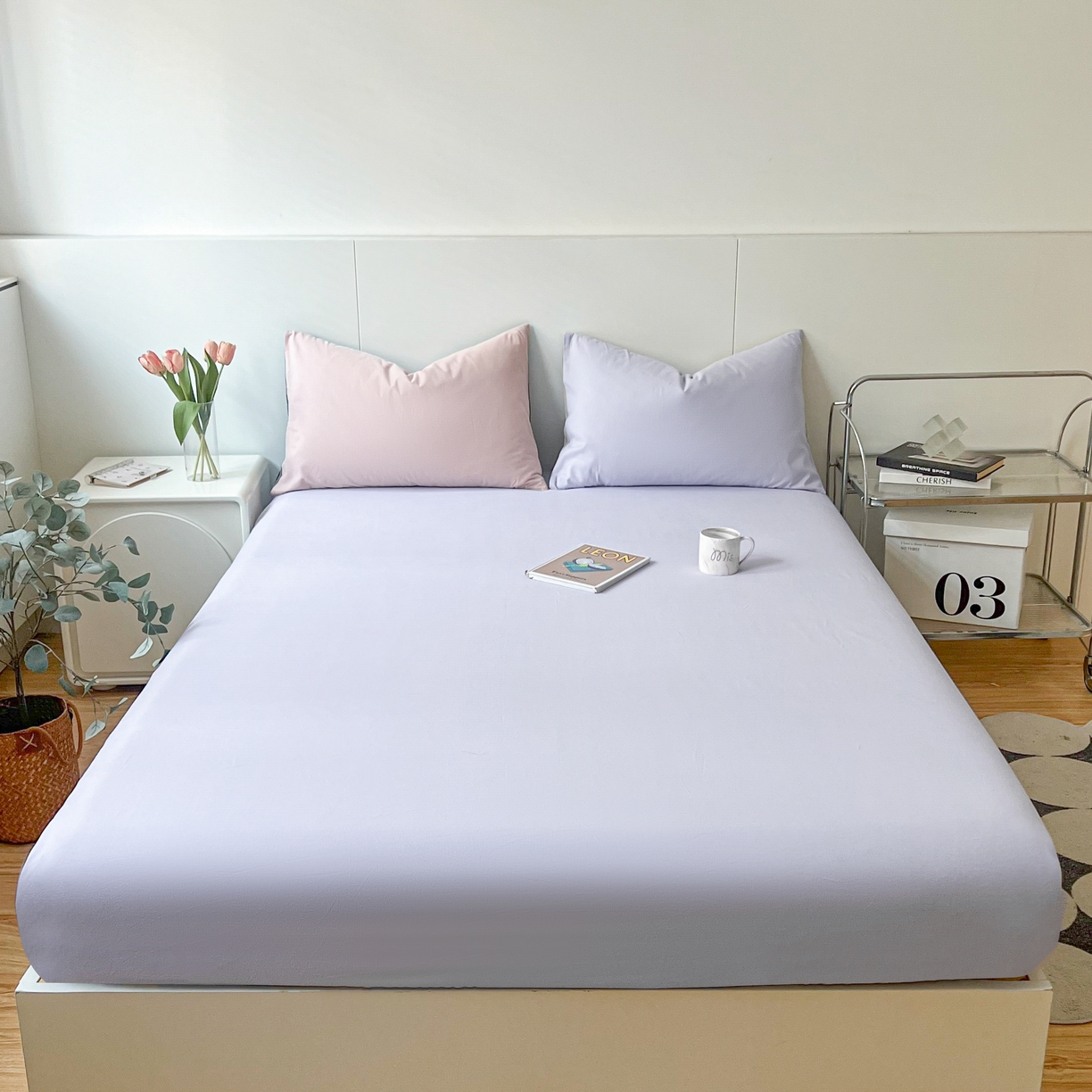 91家纺网 家纺一手货源 找家纺 米粒家纺 2024新款纯色磨毛床笠 紫雾