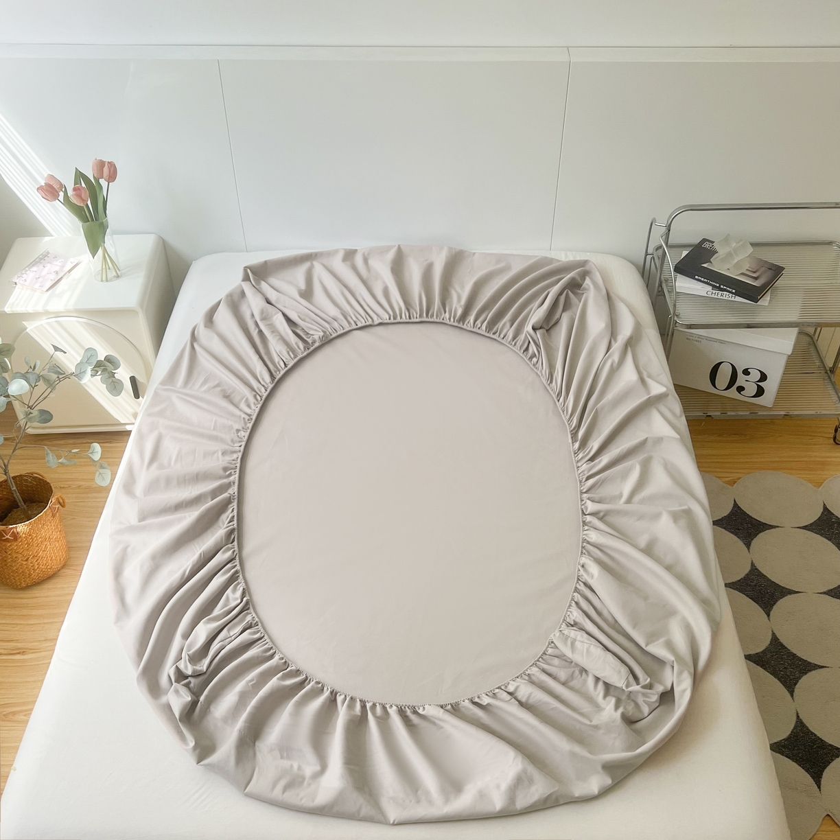 91家纺网 家纺一手货源 找家纺 米粒家纺 2024新款纯色磨毛床笠 大麦灰