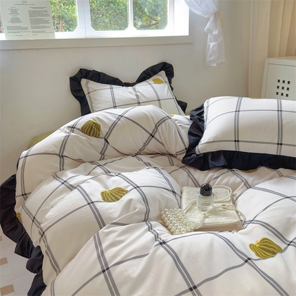 91家纺网 家纺一手货源 找家纺 （总）阿曼达 2023新款韩系ins风超柔亲肤水洗m花边印花四件套