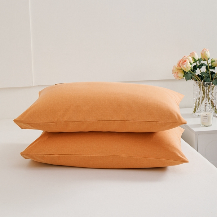 91家纺网 家纺一手货源 找家纺 宝时兰 2024新款纯色单枕套全棉加厚生态喷气磨毛纯棉口袋枕套 纯色-桔色