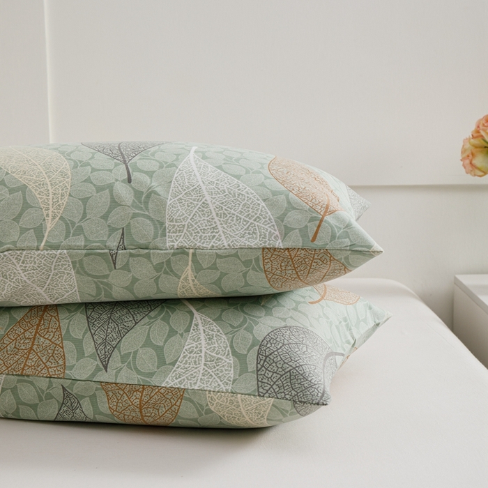 91家纺网 家纺一手货源 找家纺 宝时兰 2024新款纯色单枕套全棉加厚生态喷气磨毛纯棉口袋枕套 印花-庭叶