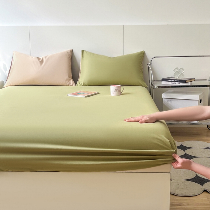 91家纺网 家纺一手货源 找家纺 米粒家纺 2024新款纯色磨毛床笠 巴黎绿