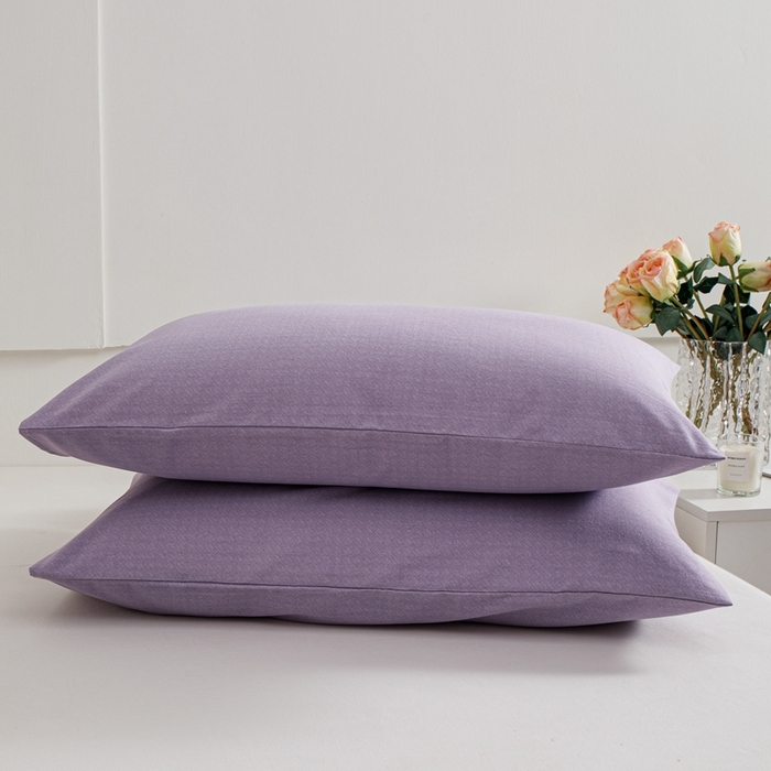 91家纺网 家纺一手货源 找家纺 宝时兰 2024新款纯色单枕套全棉加厚生态喷气磨毛纯棉口袋枕套 纯色-紫色