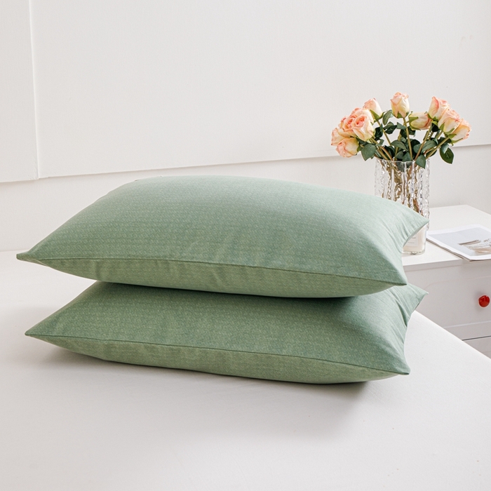 91家纺网 家纺一手货源 找家纺 宝时兰 2024新款纯色单枕套全棉加厚生态喷气磨毛纯棉口袋枕套 纯色-绿色