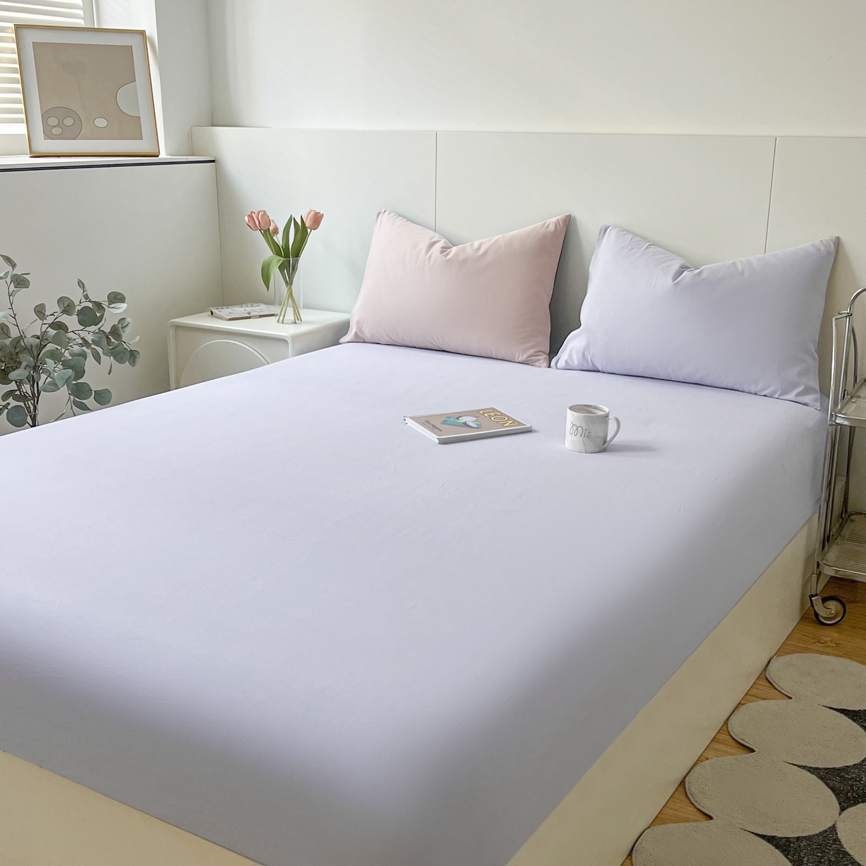 91家纺网 家纺一手货源 找家纺 米粒家纺 2024新款纯色磨毛床笠 紫雾