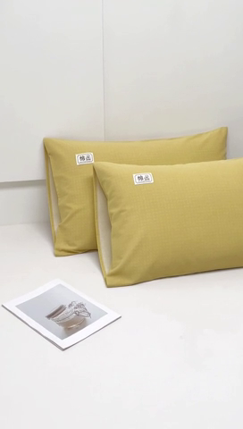 91家纺网 家纺一手货源 找家纺 宝时兰 2024新款纯色单枕套全棉加厚生态喷气磨毛纯棉口袋枕套 纯色-柠檬黄