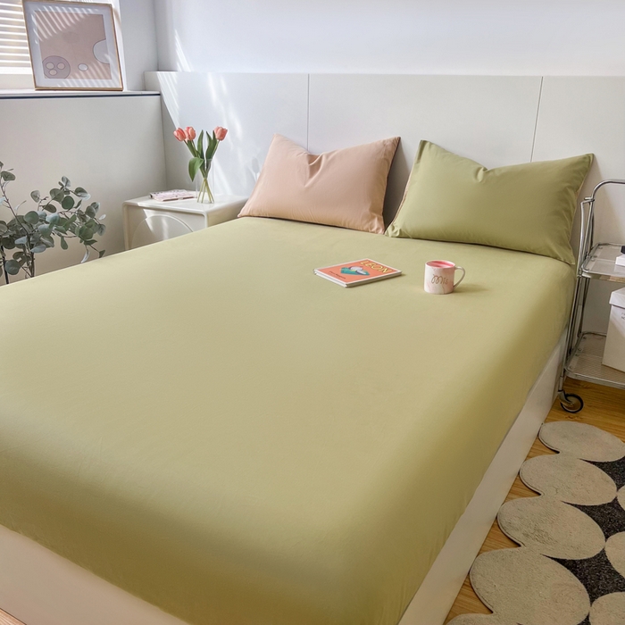 91家纺网 家纺一手货源 找家纺 米粒家纺 2024新款纯色磨毛床笠 巴黎绿