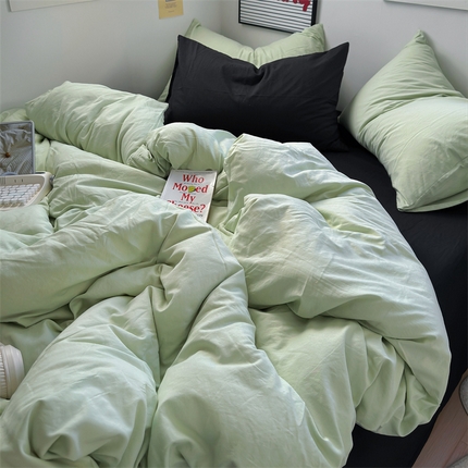 91家纺网 家纺一手货源 找家纺 （总）阿曼达2024新款ins博主风纯色黑色混搭学生四件套-禁止焦虑