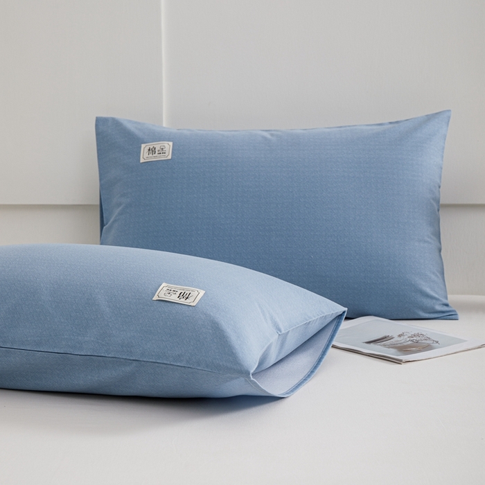 91家纺网 家纺一手货源 找家纺 宝时兰 2024新款纯色单枕套全棉加厚生态喷气磨毛纯棉口袋枕套 纯色-蓝色