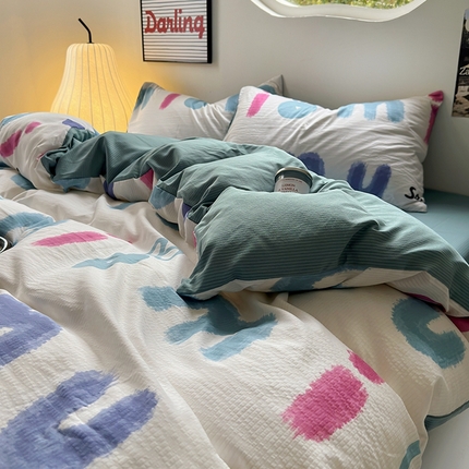 91家纺网 家纺一手货源 找家纺 （总）阿曼达 2024春夏直播新款母婴级泡泡m皱皱纱水洗m印花四件套