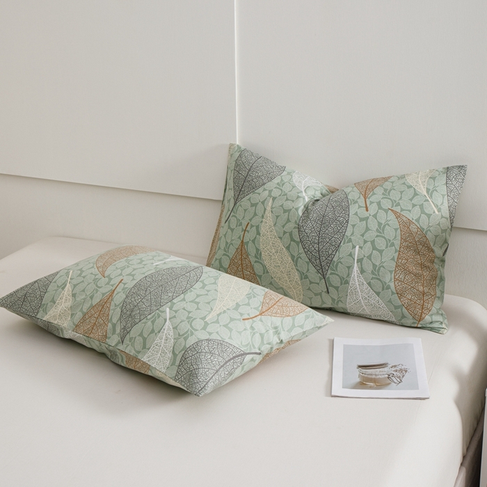 91家纺网 家纺一手货源 找家纺 宝时兰 2024新款纯色单枕套全棉加厚生态喷气磨毛纯棉口袋枕套 印花-庭叶