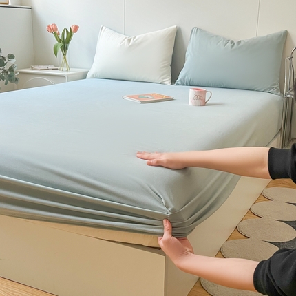 米粒家纺 2024新款纯色磨毛床笠 天蓝