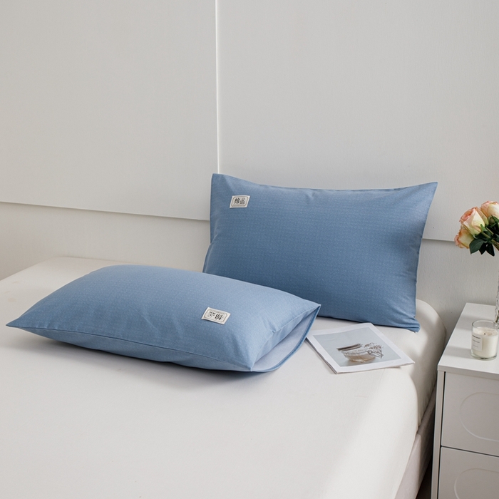 91家纺网 家纺一手货源 找家纺 宝时兰 2024新款纯色单枕套全棉加厚生态喷气磨毛纯棉口袋枕套 纯色-蓝色