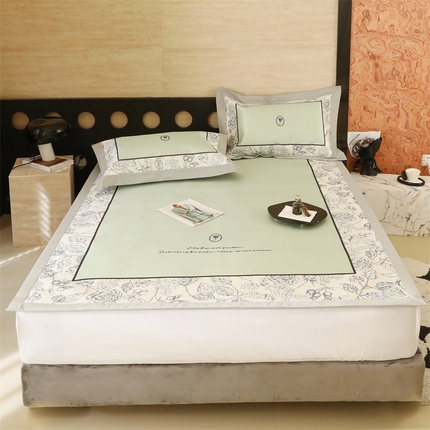 91家纺网 家纺一手货源 找家纺 （总）橘滋 2024新款轻奢简约法式数码印花冰丝凉席-场景二