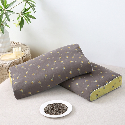 91家纺网 家纺一手货源 找家纺 梦叶草 2024新款全棉双层纱荞麦枕芯30×50cm纯棉荞麦枕头 双层纱荞麦枕-图案灰