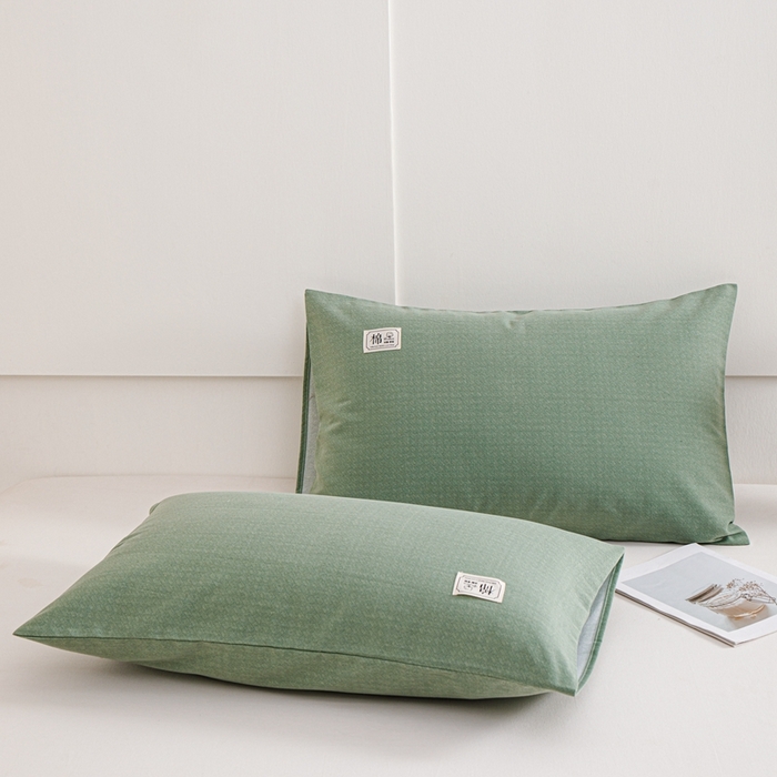 91家纺网 家纺一手货源 找家纺 宝时兰 2024新款纯色单枕套全棉加厚生态喷气磨毛纯棉口袋枕套 纯色-绿色