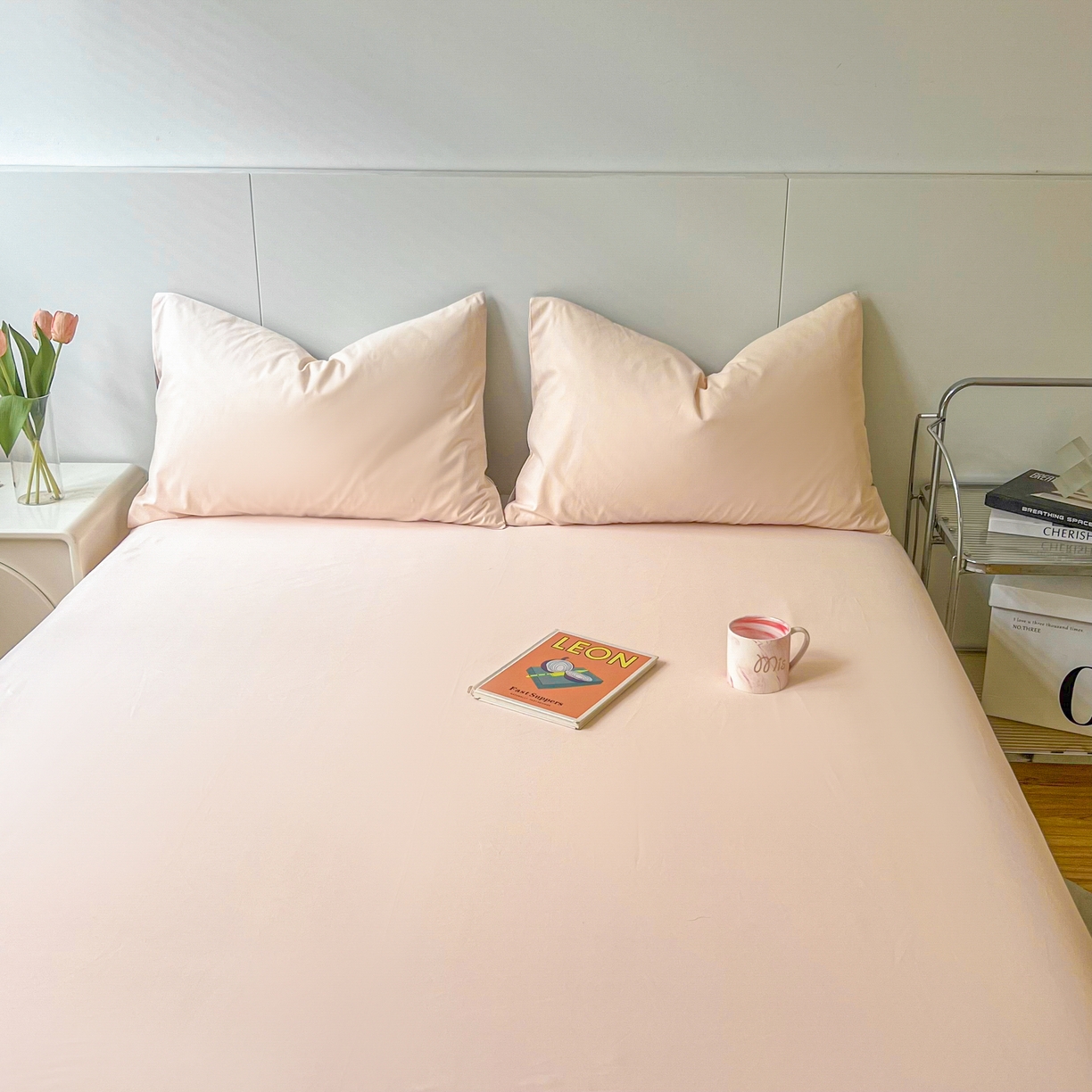 91家纺网 家纺一手货源 找家纺 米粒家纺 2024新款纯色磨毛床笠 粉雨