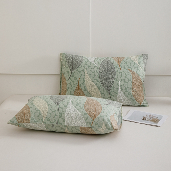 91家纺网 家纺一手货源 找家纺 宝时兰 2024新款纯色单枕套全棉加厚生态喷气磨毛纯棉口袋枕套 印花-庭叶