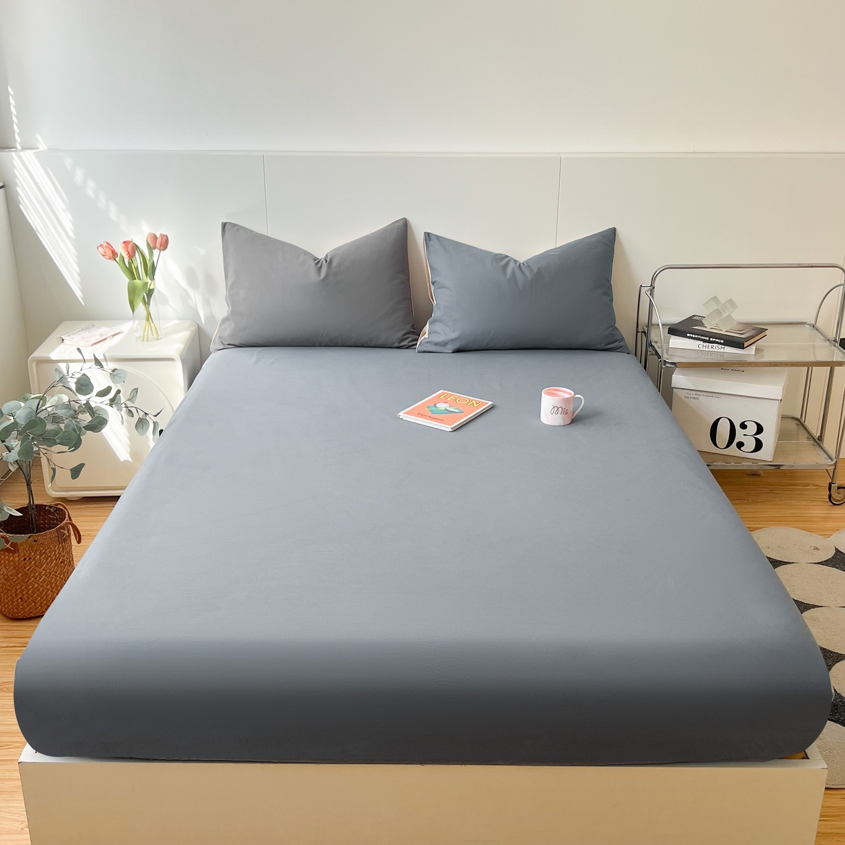 91家纺网 家纺一手货源 找家纺 米粒家纺 2024新款纯色磨毛床笠 晴空